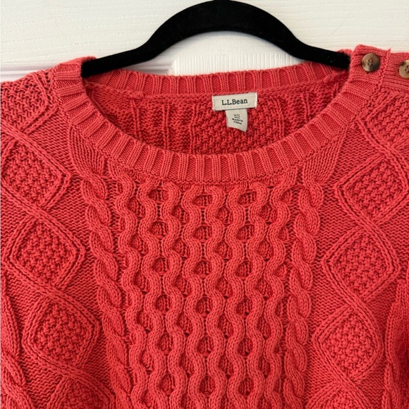 L.L Bean Women’s Fuchsia Cable Knot Fisherman Sweater 100% Cotton Size X Small - Picture 2 of 5